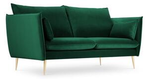 Canapea 2 locuri Agate cu tapiterie din catifea, picioare din metal auriu, verde