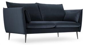 Canapea 2 locuri Agate cu tapiterie din catifea, picioare din metal negru, albastru inchis