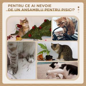 PawHut Stâlp de Zgâriat pentru Pisici din PAL și Iută cu Mingi de Joc, 35x23x40cm, Stejar, Rezistent | Aosom Romania