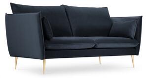 Canapea 2 locuri Agate cu tapiterie din catifea, picioare din metal auriu, albastru inchis
