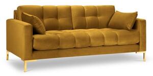 Canapea 2 locuri Mamaia cu tapiterie din catifea, picioare din metal auriu, galben