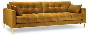 Canapea 3 locuri Mamaia cu tapiterie din catifea, picioare din metal auriu, galben