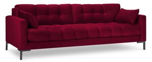 Canapea 3 locuri Mamaia cu tapiterie din catifea, picioare din metal negru, rosu