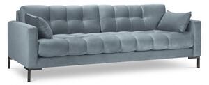 Canapea 3 locuri Mamaia cu tapiterie din catifea, picioare din metal negru, albastru deschis