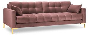 Canapea 3 locuri Mamaia cu tapiterie din catifea, picioare din metal auriu, roz