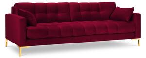 Canapea 3 locuri Mamaia cu tapiterie din catifea, picioare din metal auriu, rosu