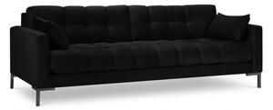 Canapea 3 locuri Mamaia cu tapiterie din catifea, picioare din metal negru, negru