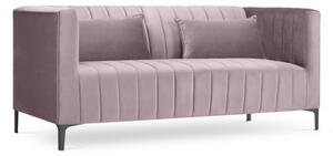 Canapea 2 locuri Annite cu tapiterie din catifea, picioare din metal negru, roz