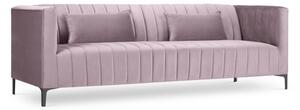 Canapea 3 locuri Annite cu tapiterie din catifea, picioare din metal negru, roz
