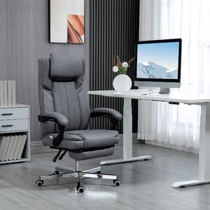Vinsetto Scaun de birou directorial cu spatar inalt, Scaun de birou din in cu suport pentru picioare, cu inclinare, gri inchis | AOSOM RO