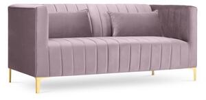 Canapea 2 locuri Annite cu tapiterie din catifea, picioare din metal auriu, roz