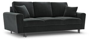 Canapea extensibila 3 locuri Moghan cu tapiterie din catifea, picioare din metal negru, gri inchis