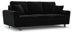 Canapea extensibila 3 locuri Moghan cu tapiterie din catifea, picioare din metal negru, negru