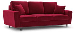 Canapea extensibila 3 locuri Moghan cu tapiterie din catifea, picioare din metal negru, rosu