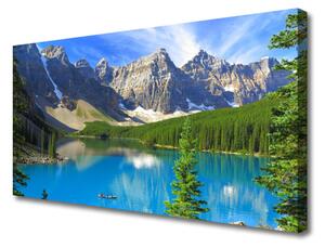 Tablou pe panza canvas Lac Munte Peisaj Forestier Albastru Verde Gri Alb