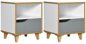 HOMCOM Set de 2 noptiere moderne cu sertar si raft, noptiere din lemn MDF, 36,8x33x43,8cm, alb si gri | AOSOM RO