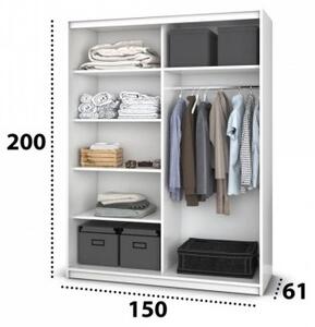 Dulap A06 Sonoma Alb cu Oglinda, 150cm Lungime