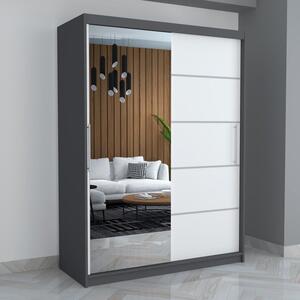 Dulap A03 Gri Alb cu Oglinda, 150cm Lungime