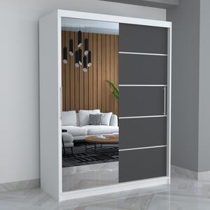 Dulap A02 Gri Alb cu Oglinda, 150cm Lungime