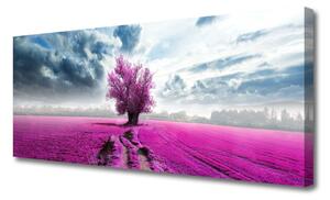 Tablou pe panza canvas Meadow copac Natura Roz Albastru Alb
