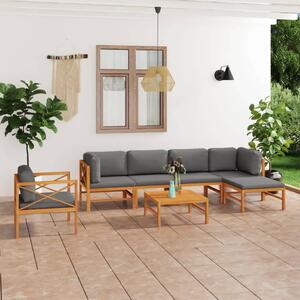 Set mobilier grădină cu perne gri, 7 piese, lemn masiv de tec