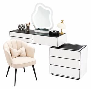 Set AURORA & PEARL – măsuță de machiaj cu oglindă LED și scaun confortabil 100x40x120