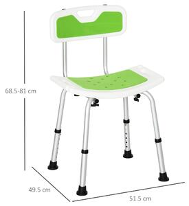 Scaun de dus pentru persoane in varsta, scaun de dus reglabil pe inaltime pe 6 nivele cu spatar 51.5x49.5x68.5-81cm verde HOMCOM | Aosom RO