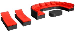 Set mobilier de grădină cu perne, 13 piese, roșu, poliratan