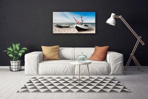 Tablou pe panza canvas Ambarcațiuni Beach Peisaj Alb Negru Maro Albastru