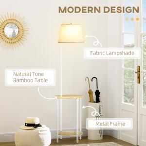 HOMCOM Lampa moderna de podea cu rafturi, cu masuta dubla din bambus, abajur din material textil, tonuri naturale | AOSOM RO