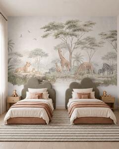 Tapet Safari cu girafe, lei, zebre și copaci tropicali, Imagini de fundal unice, w05804 : Uwalls.ro