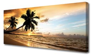 Tablou pe panza canvas Palm Trees Sea Beach Peisaj Galben Negru Albastru