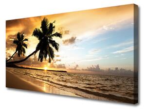 Tablou pe panza canvas Palm Trees Sea Beach Peisaj Galben Negru Albastru