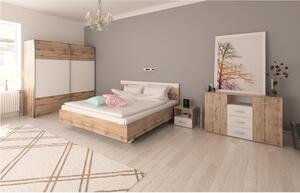 KONDELA Set dormitor (pat 160x200 cm), stejar wotan/alb, GABRIELA NEW