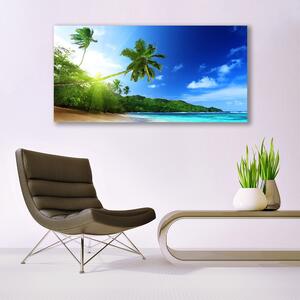 Tablou pe panza canvas Sea Palm Beach Peisaj Copaci Maro Verde Albastru