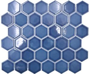 Mozaic piscină HX 530 hexagon albastru verde lucios 32,5x28,1 cm