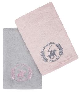 Set 2 prosoape de maini, Beverly Hills Polo Club, 402 - Pink, Light Grey, 50x90 cm, 100% bumbac, roz/gri