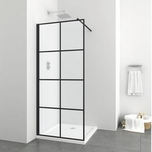 Perete duș tip walk-in Sanotechnik Elite 100x195 cm sticlă transparentă cu serigrafie profil negru