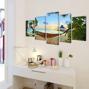 Set tablouri din pânză cu imprimeu plajă cu nisip și hamac, 100 x 50 cm