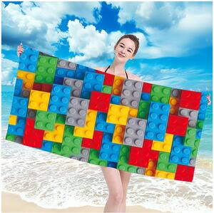 Prosop de plajă cu model de cărămizi lego colorate, 100 x 180 cm