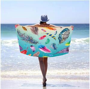 Prosop de plajă cu model pene colorate, 100 x 180 cm