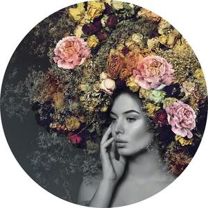 Tablou sticlă rotund Woman & Flowers II Ø 20 cm