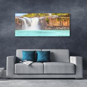 Tablou pe panza canvas Cascada Lacul Peisaj Albastru Alb Brun Verde
