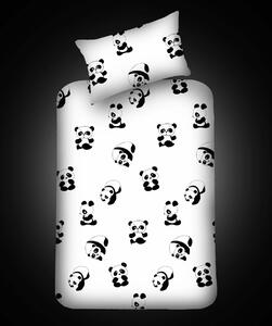 Set cearceaf si fata de perna, EnLora Home, Panda, 100x200 cm, amestec bumbac, alb/negru