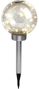 Lampă solară sferă cu LED vintage Ø200 mm, plastic argintiu