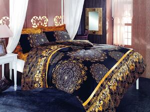 Lenjerie de pat dubla, Pearl Home, Osmanli Yellow, 4 piese, amestec bumbac, negru/auriu
