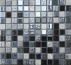 Mozaic sticlă și piatră naturală negru 30,5x32,5 cm