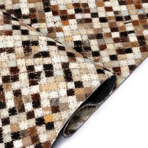 Covor piele naturală, mozaic, 80x150 cm, pătrat, maro/alb