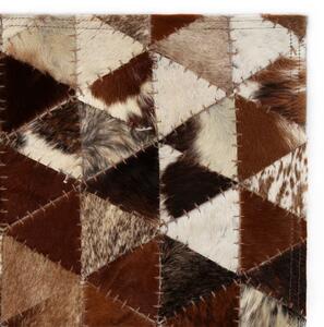 Covor piele naturală, mozaic, 120x170 cm Triunghiuri Maro/alb
