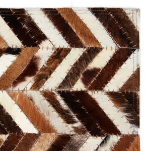 Covor piele naturală, petice, 120x170 cm, zigzag, maro/alb